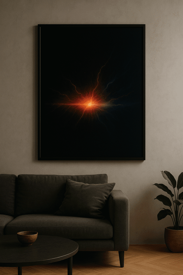 Energizing Burst Above Modern Sofa Radiant Surge – Bold Modern Wall Art Print for Cinematic Interiors