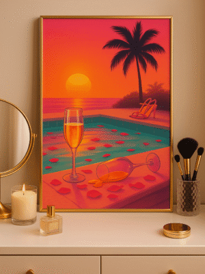 Sunset Romance by the Pool Romantic Poolside Sunset Art Print