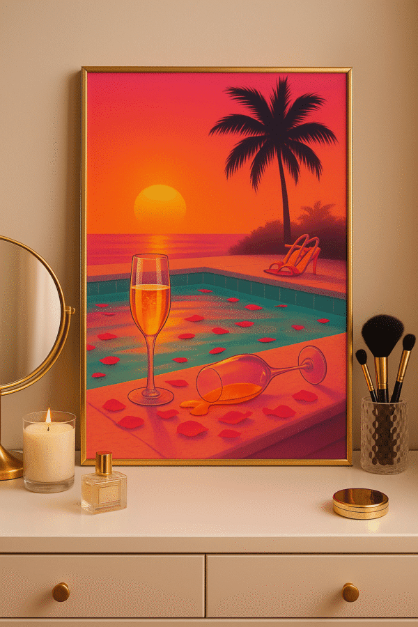Sunset Romance by the Pool Romantic Poolside Sunset Art Print