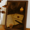 Vintage Still Life with Handwritten Message (1) Vintage love letter wall art with a journal, wax-sealed envelope, pen, and candlelight, evoking emotional connection and soft nostalgia.