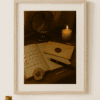Vintage Writing and Candlelit Romance Vintage love letter wall art with a journal, wax-sealed envelope, pen, and candlelight, evoking emotional connection and soft nostalgia.