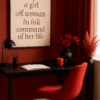 Empowered Workspace with Red Accents Bold feminine art print for women’s office — digital download titled Grit