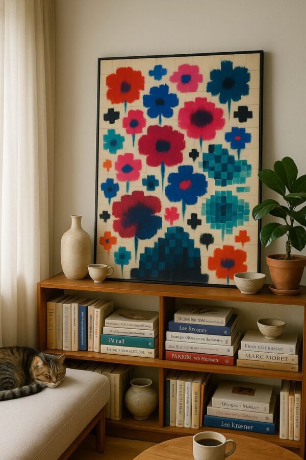 home decor ideas, house interior, book sheld ideas decor Pixelated Floral Dreamscapes – Bold Abstract Floral Art Print