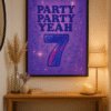 BTS Inspired Party Party Yeah Wall Art – Vibrant Pop Print for K-Pop Fans Party Party Yeah wall art printable in bold purple and neon pop art style with confetti accents.