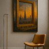 Burj Khalifa & Dubai Frame Golden Hour Cityscape Wall Art Dubai Frame at Sunset digital art print of Burj Khalifa and Dubai skyline at golden hour