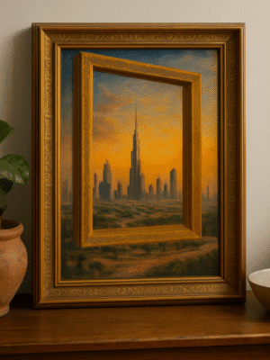 Dubai Frame Digital Art Print Sunset Dubai Skyline Printable Dubai Frame at Sunset digital art print of Burj Khalifa and Dubai skyline at golden hour