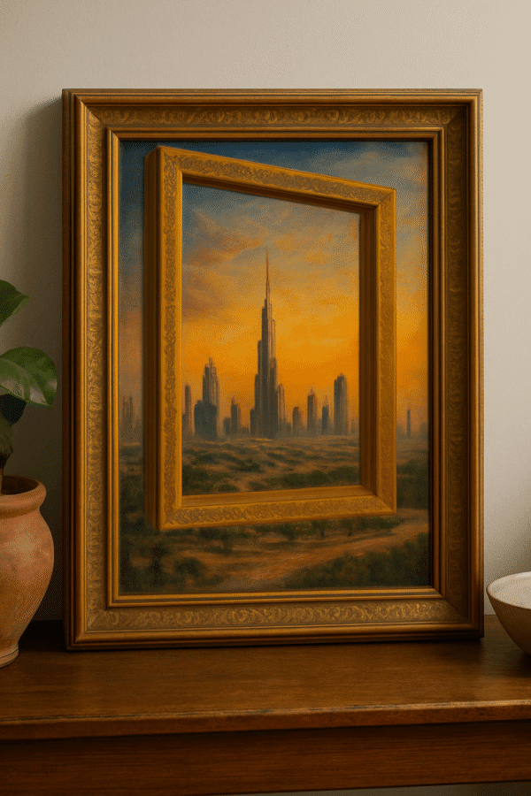 Dubai Frame Digital Art Print Sunset Dubai Skyline Printable Dubai Frame at Sunset digital art print of Burj Khalifa and Dubai skyline at golden hour
