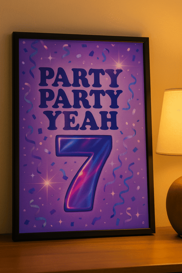 K-Pop Aesthetic Decor BTS Inspired Party Party Yeah Digital Wall Print Party Party Yeah wall art printable in bold purple and neon pop art style with confetti accents.