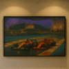 Night time Formula 1 Digital Art Print framed- McLaren and Ferarri Formula 1 digital art print – night racing cars under lights
