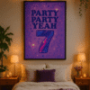 Party Party Yeah BTS Inspired Printable Art – Bold Purple Digital Poster Party Party Yeah wall art printable in bold purple and neon pop art style with confetti accents.